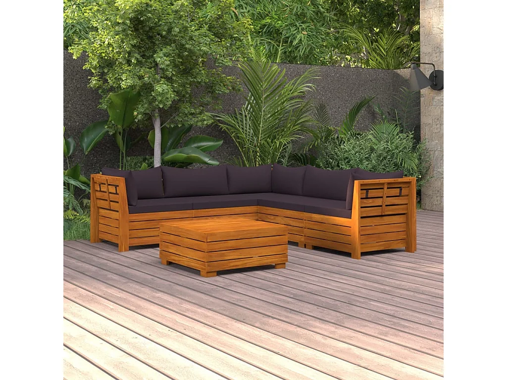 6 pcs conjunto lounge de jardim c/ almofadões acácia maciça