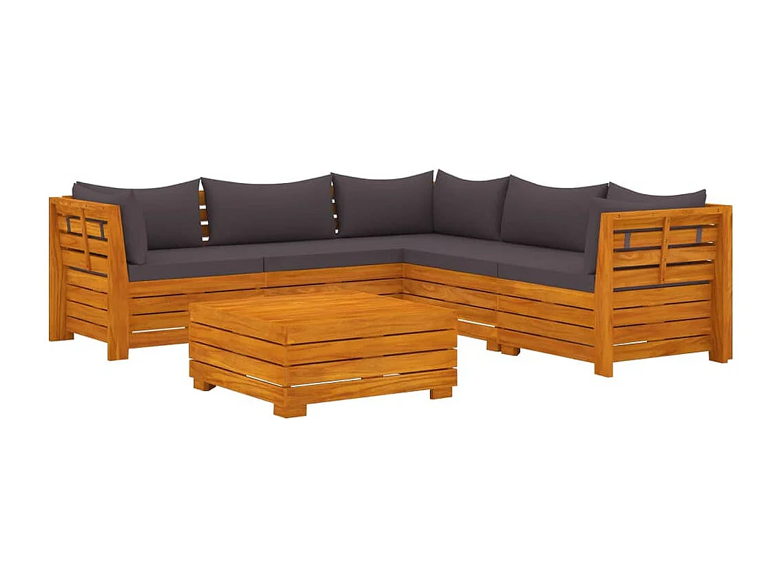6 pcs conjunto lounge de jardim c/ almofadões acácia maciça