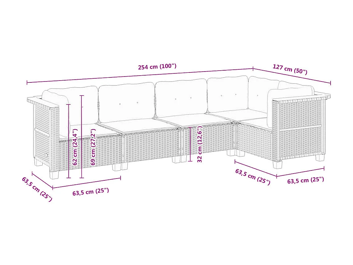 5-tlg. Garten-Sofagarnitur mit Kissen Grau Poly Rattan