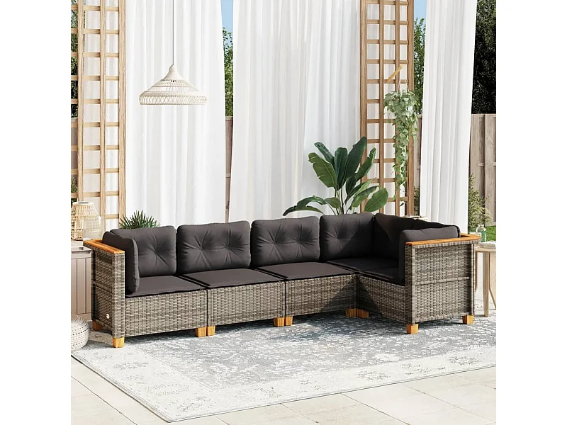 Set Divano da Giardino 5 pz con Cuscini Grigio in Polyrattan