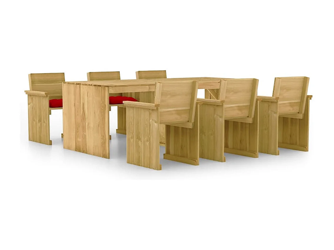 Comedor de jardín 7 pzas con cojines madera de pino impregnada