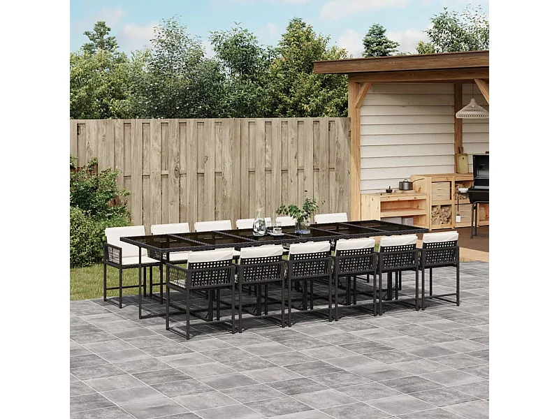 Ensemble à manger de jardin 13 pcs coussins noir résine tressée