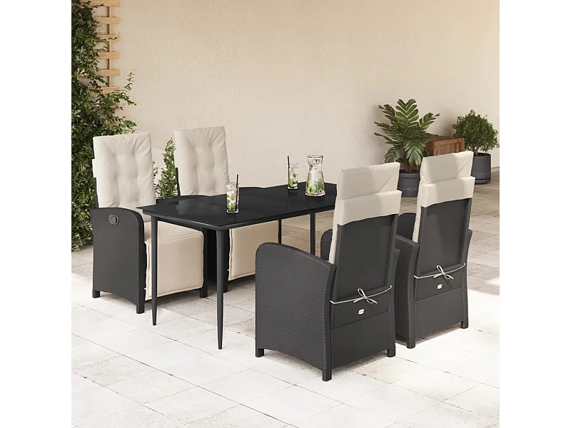 Ensemble à manger de jardin coussins 5pcs Noir Résine tressée