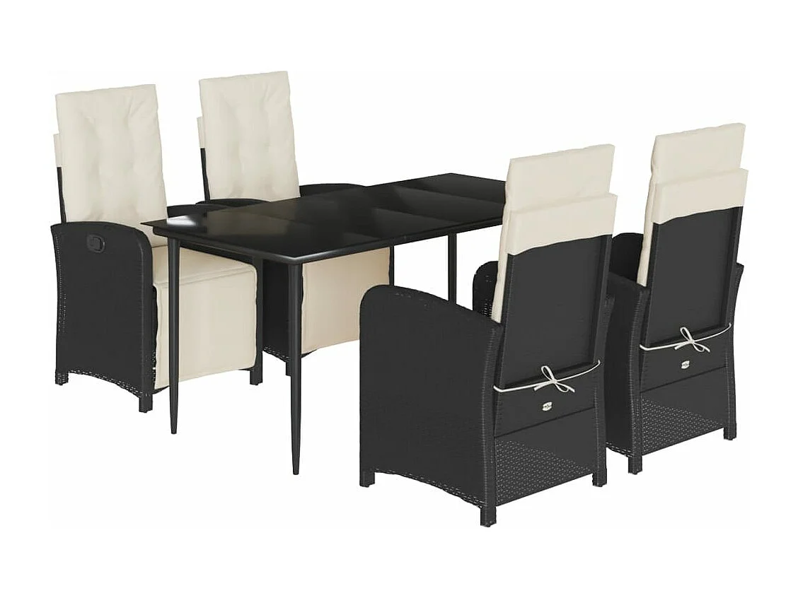 Set da Pranzo da Giardino 5 pz Nero con Cuscini in Polyrattan