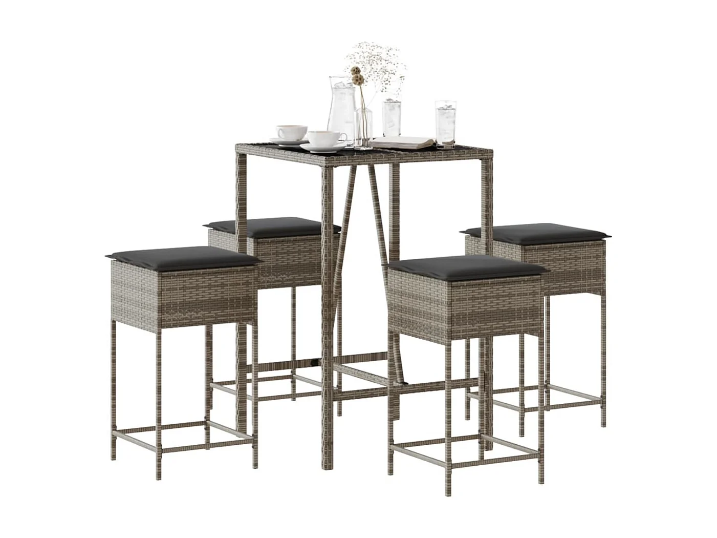 Ensemble de bar de jardin 5 pcs avec coussins gris poly rotin