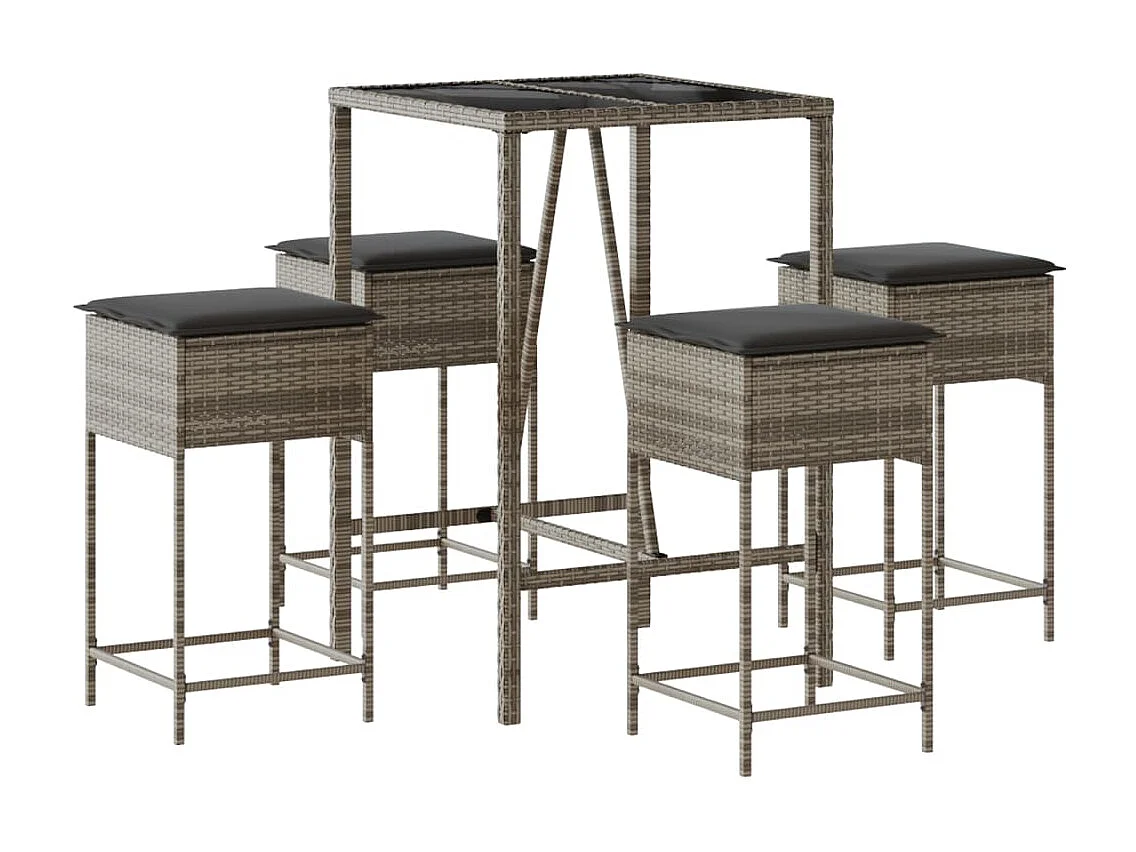 Ensemble de bar de jardin 5 pcs avec coussins gris poly rotin