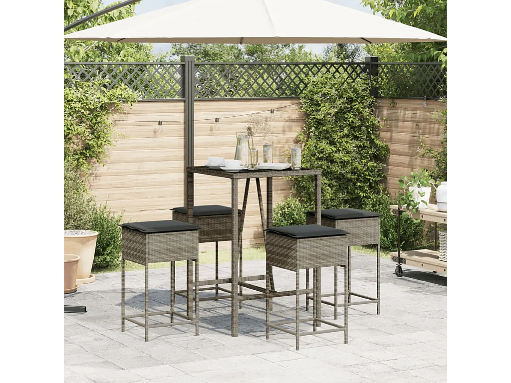 Ensemble de bar de jardin 5 pcs avec coussins gris poly rotin