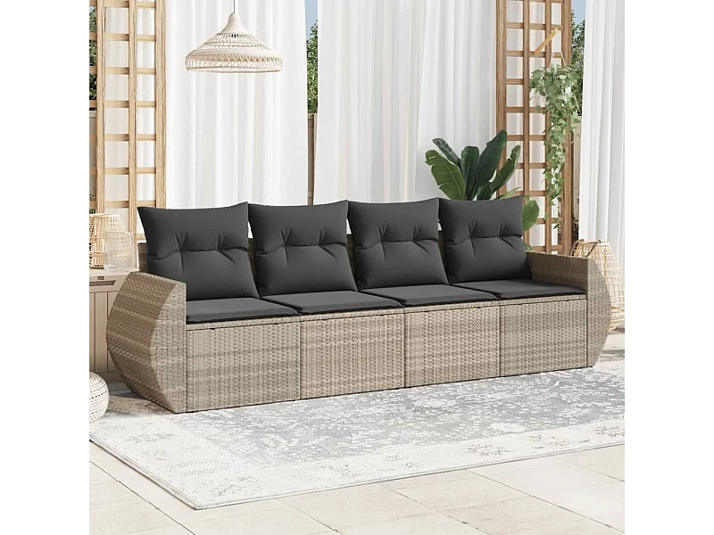 Salon de jardin 4 pcs avec coussins gris clair résine tressée