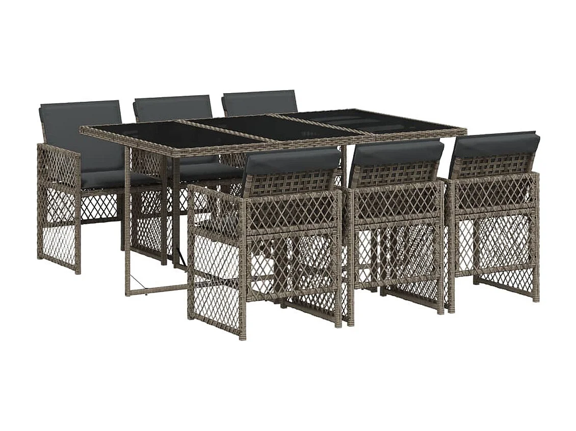 Ensemble à manger de jardin et coussins 7 pcs gris rotin