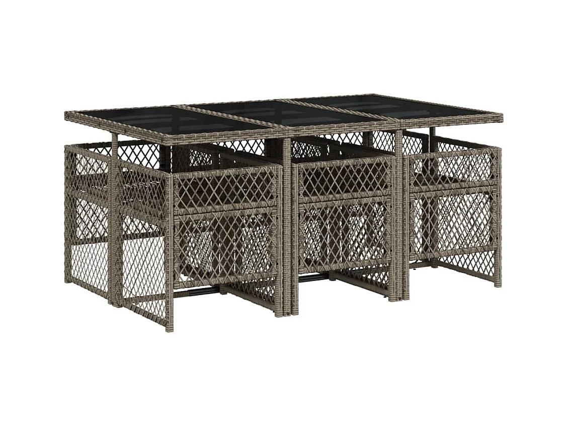7-delige Tuinset met kussens poly rattan grijs