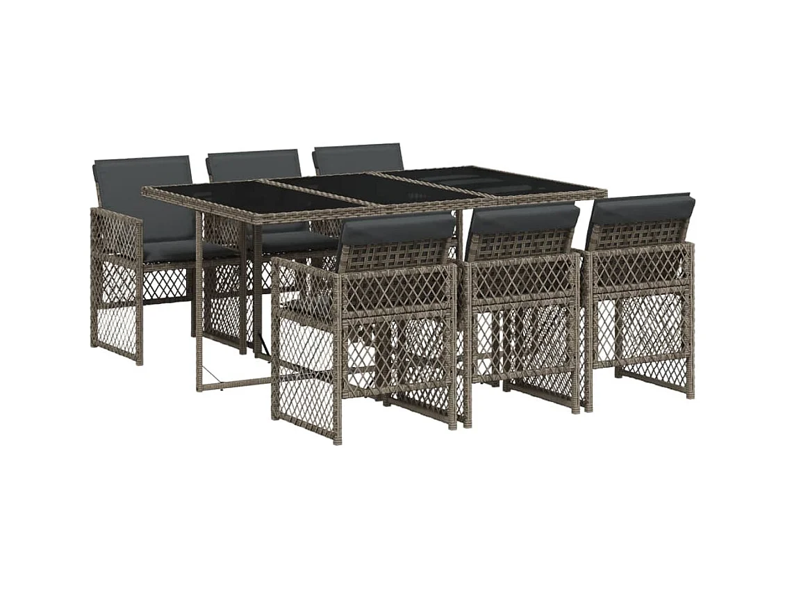 7-delige Tuinset met kussens poly rattan grijs