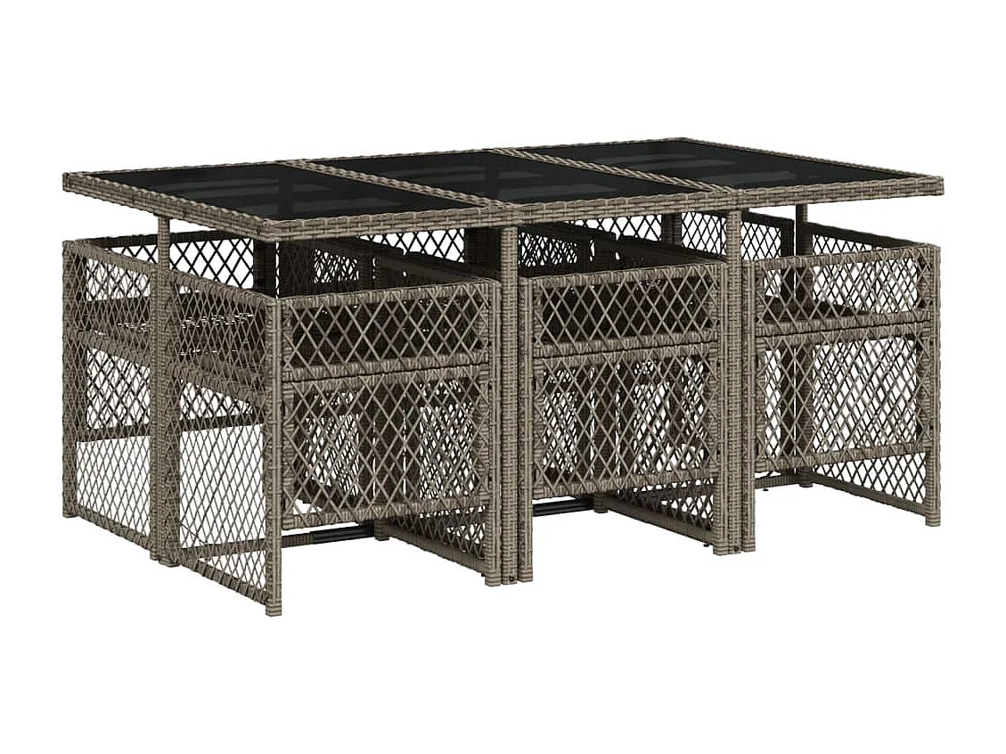 Ensemble à manger de jardin et coussins 7 pcs gris rotin