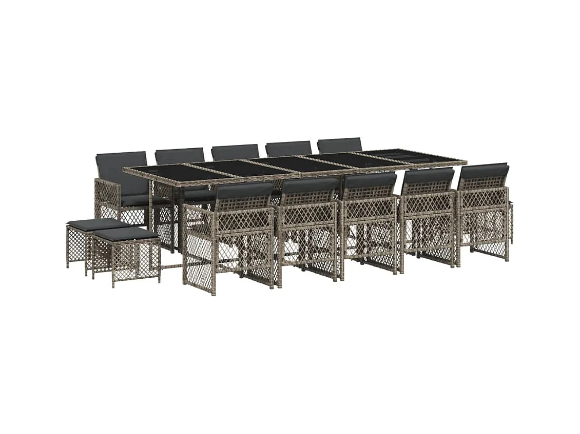 15-delige Tuinset met kussens poly rattan grijs