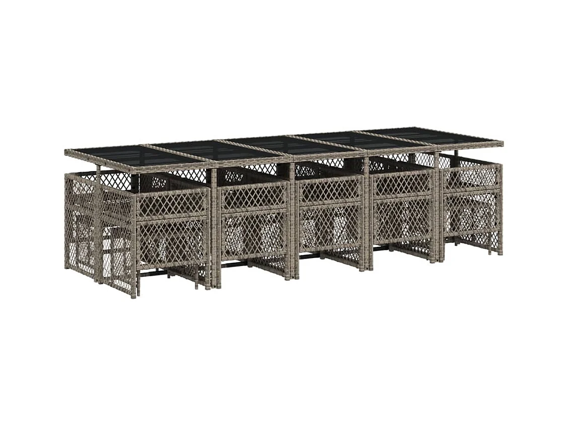 15-delige Tuinset met kussens poly rattan grijs