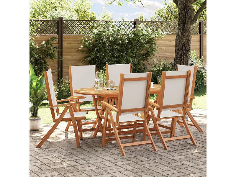 Set Pranzo da Giardino 7pz Legno Massello di Acacia e Textilene