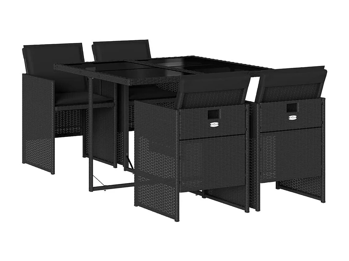 5-delige Tuinset met kussens poly rattan zwart