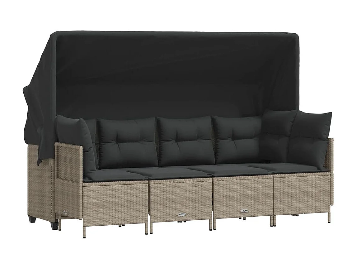 Set Divano da Giardino 5pz con Cuscini Grigio Chiaro Polyrattan