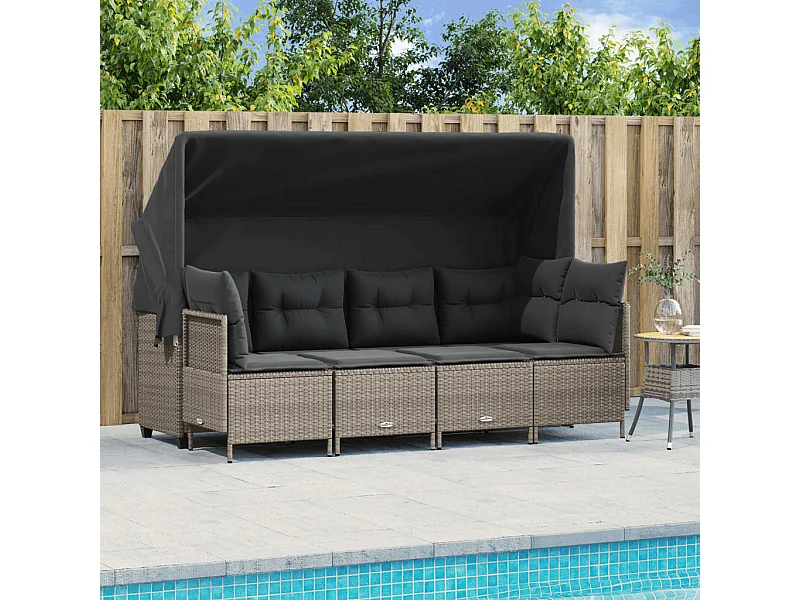 5 pcs conj. sofás jardim c/ almofadões vime PE cinzento-claro