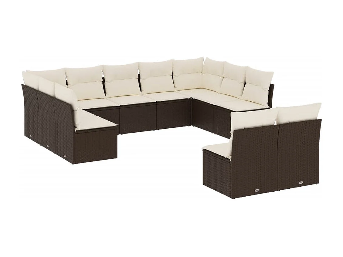 Set Divani da Giardino 11 pz con Cuscini Polyrattan Marrone