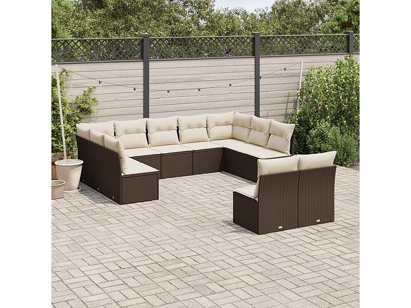 Set Divani da Giardino 11 pz con Cuscini Polyrattan Marrone