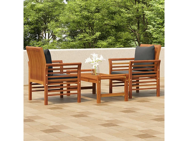 Salon de jardin 3 pcs avec coussins bois massif d'acacia