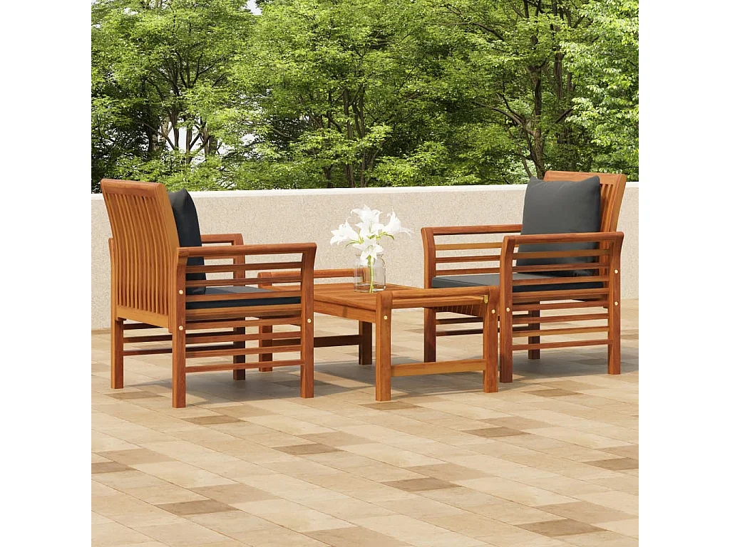 Salon de jardin 3 pcs avec coussins bois massif d'acacia