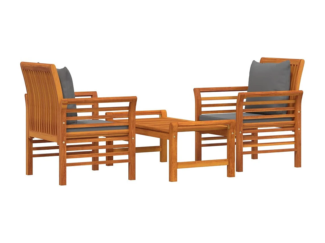 Salon de jardin 3 pcs avec coussins bois massif d'acacia