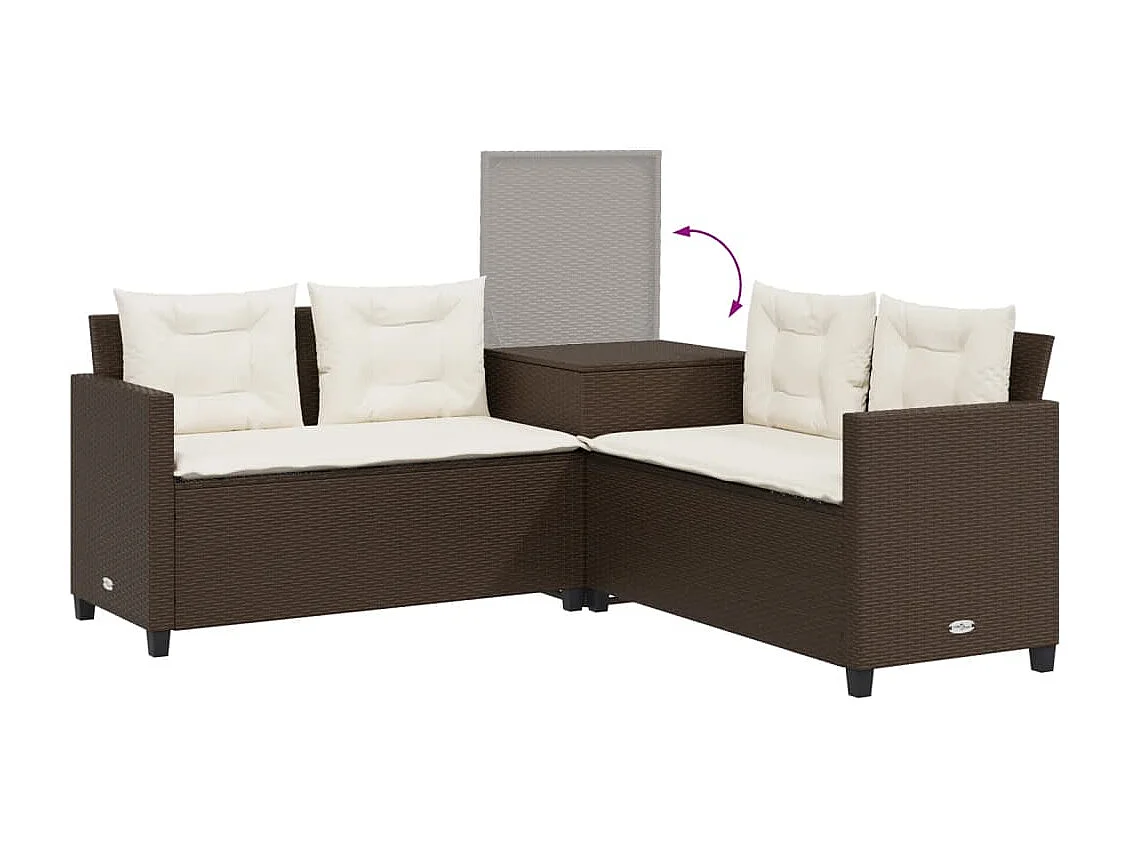 Canapé de jardin avec table et coussins en forme de L marron