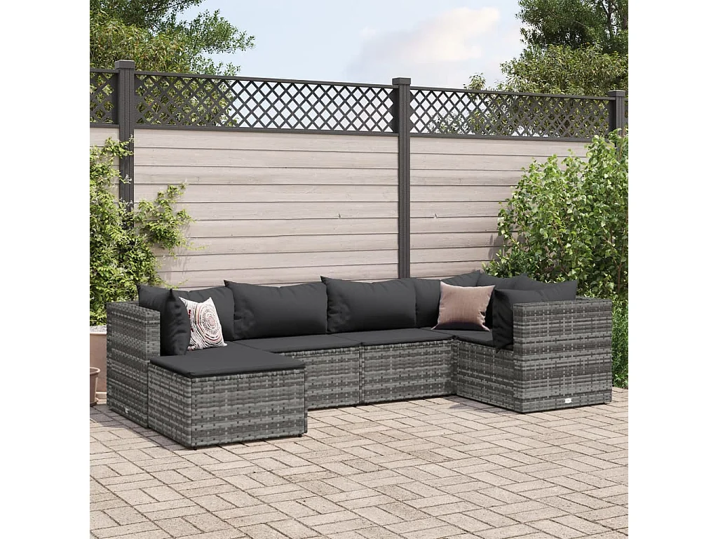 Set Divani da Giardino 6 pz con Cuscini in Polyrattan Grigio