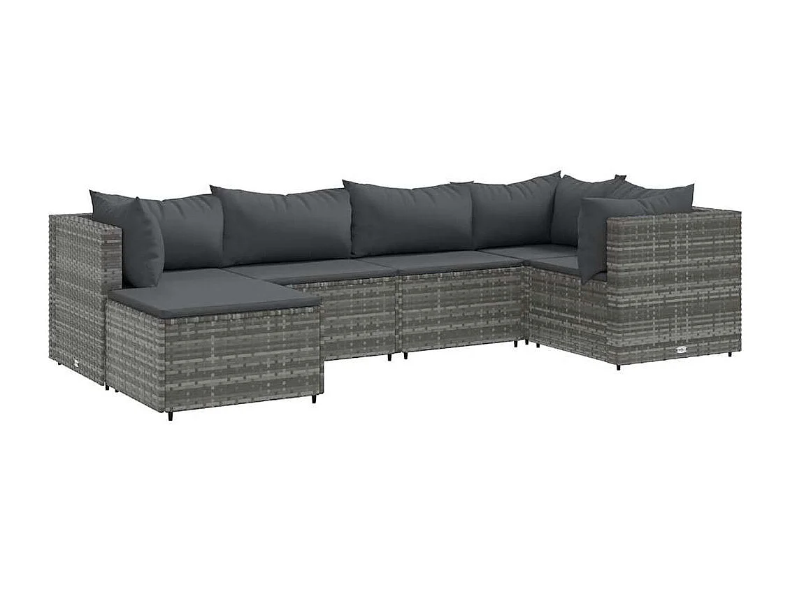 Set Divani da Giardino 6 pz con Cuscini in Polyrattan Grigio