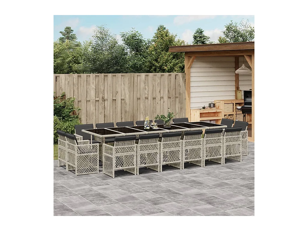 17-delige Tuinset met kussens poly rattan lichtgrijs