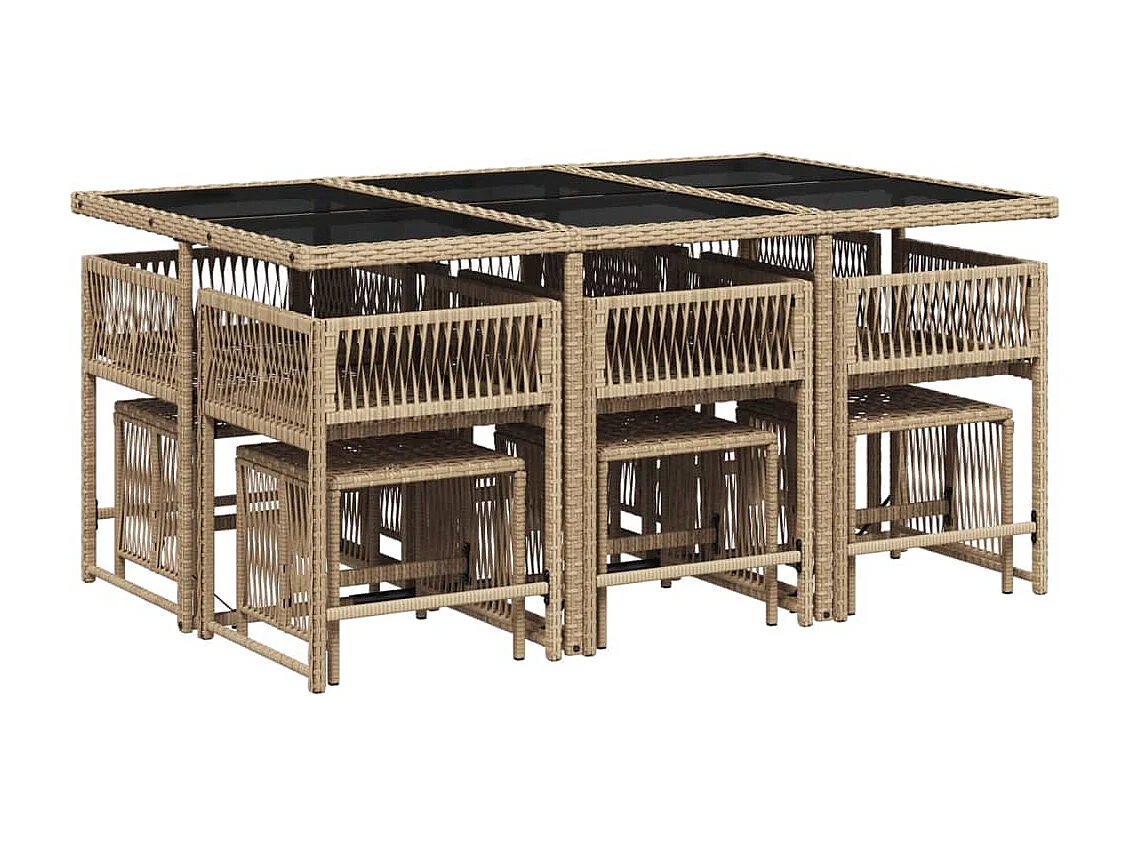 Ensemble à manger de jardin et coussins 11 pcs beige poly rotin
