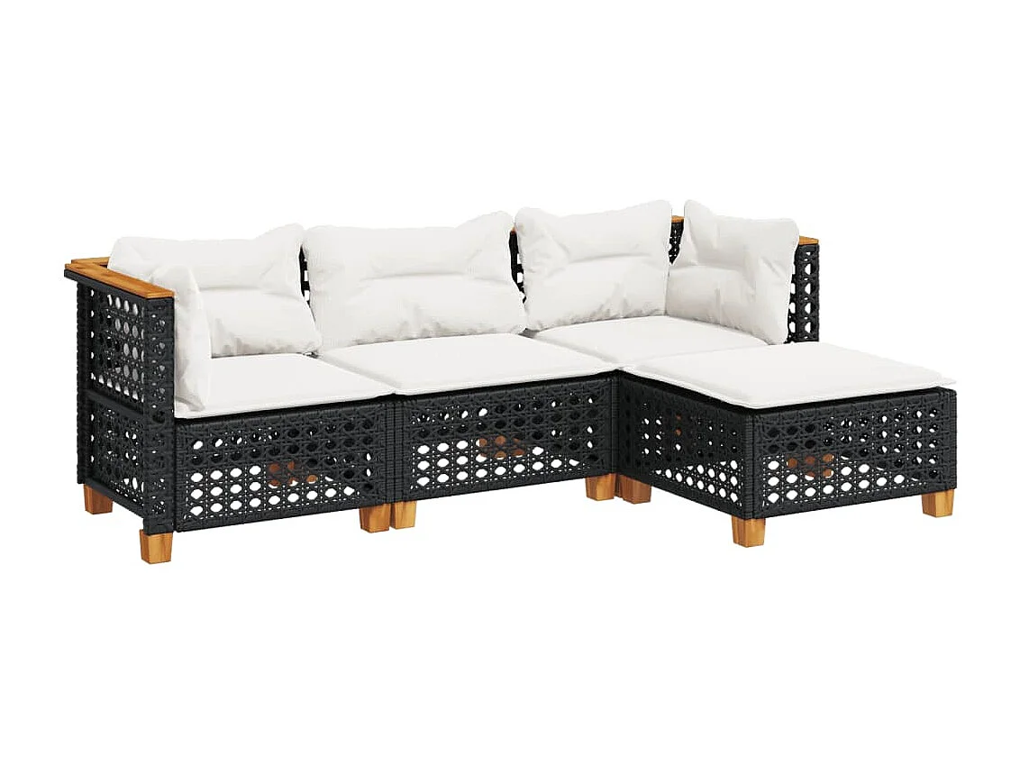 Set Divani da Giardino 4 pz con Cuscini Nero in Polyrattan