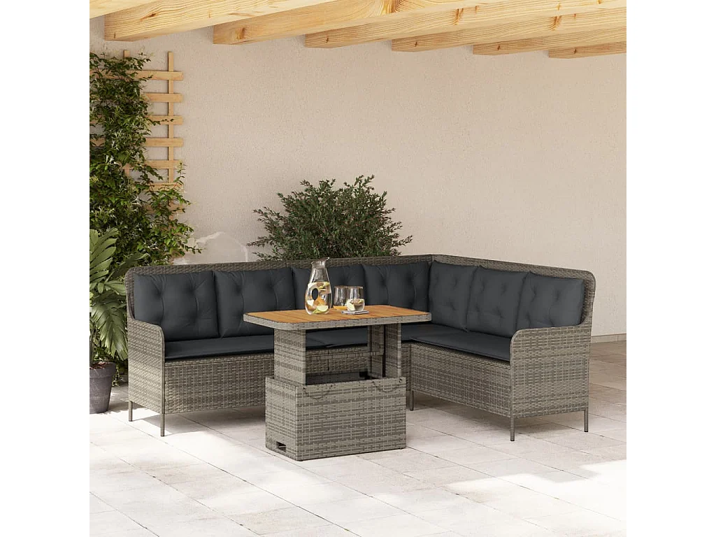Salon de jardin 2 pcs avec coussins Gris Résine tressée