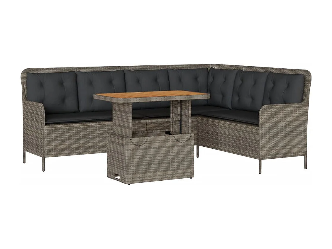 Salon de jardin 2 pcs avec coussins Gris Résine tressée