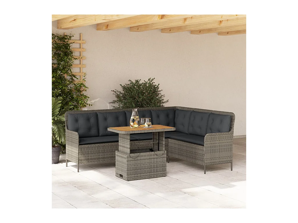 2 pcs conjunto sofás de jardim c/ almofadões vime PE cinzento