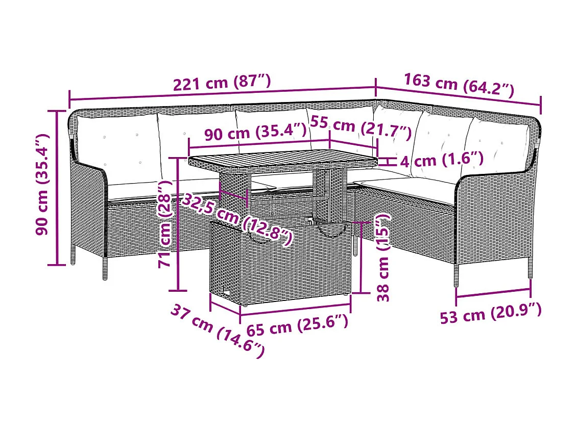 2-delige Loungeset met kussens poly rattan grijs