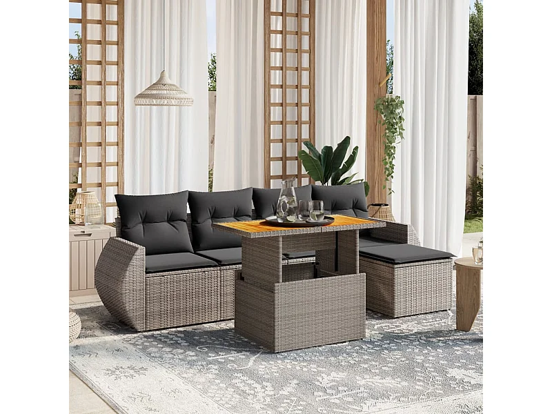 Set Divano da Giardino 6 pz con Cuscini Grigio in Polyrattan