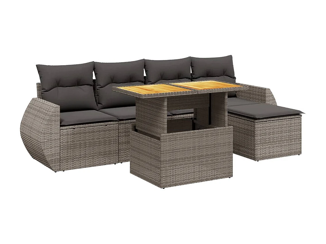 6 pcs conjunto sofás de jardim com almofadões vime cinzento