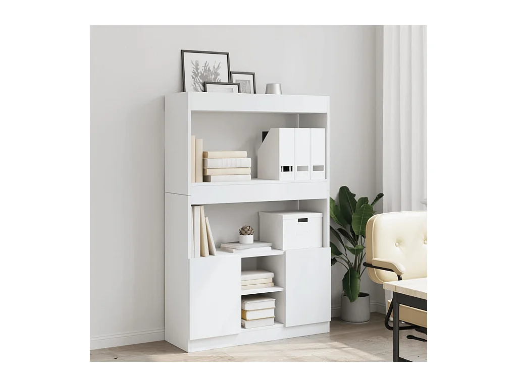 Buffet haut blanc 92x33x140 cm bois d'ingénierie