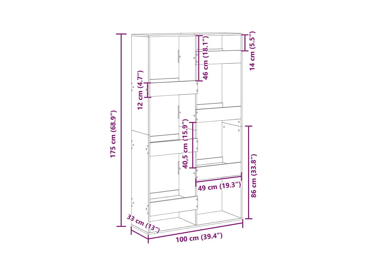 Buffet haut blanc 92x33x140 cm bois d'ingénierie