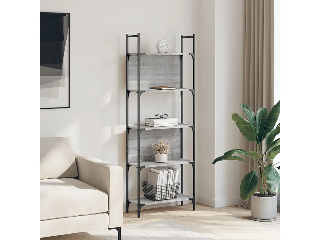 Bibliothèque à 5 niveaux sonoma gris 60,5x24x166,5 cm