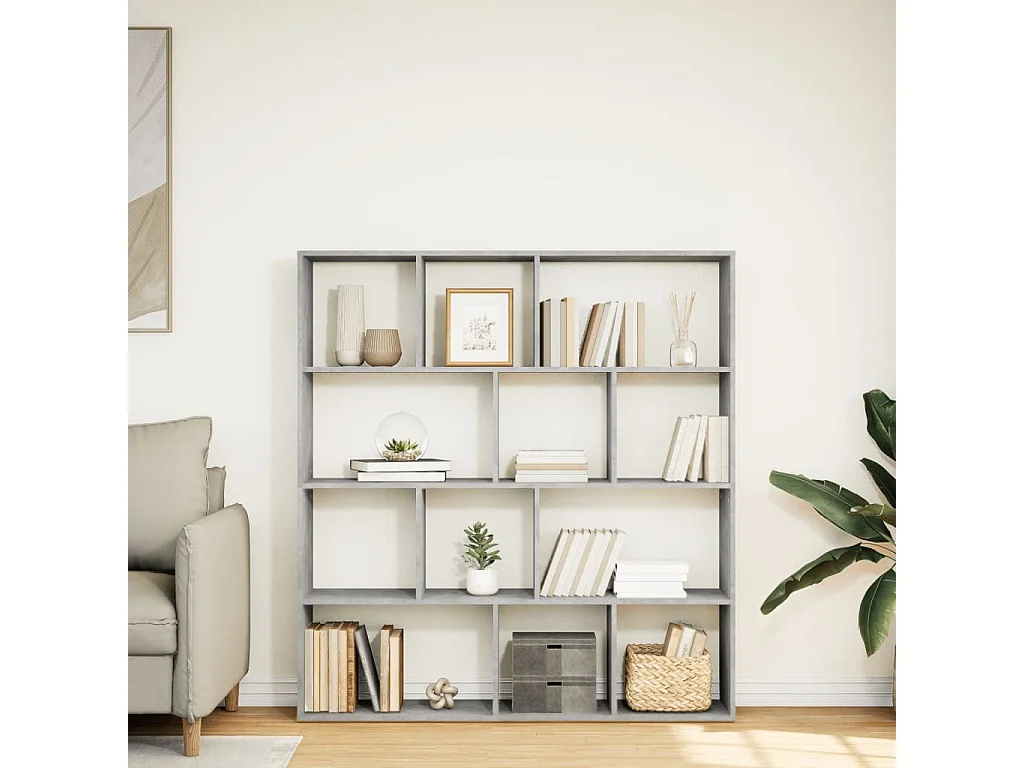 Estantería madera de ingeniería gris hormigón 132x29x141,5 cm