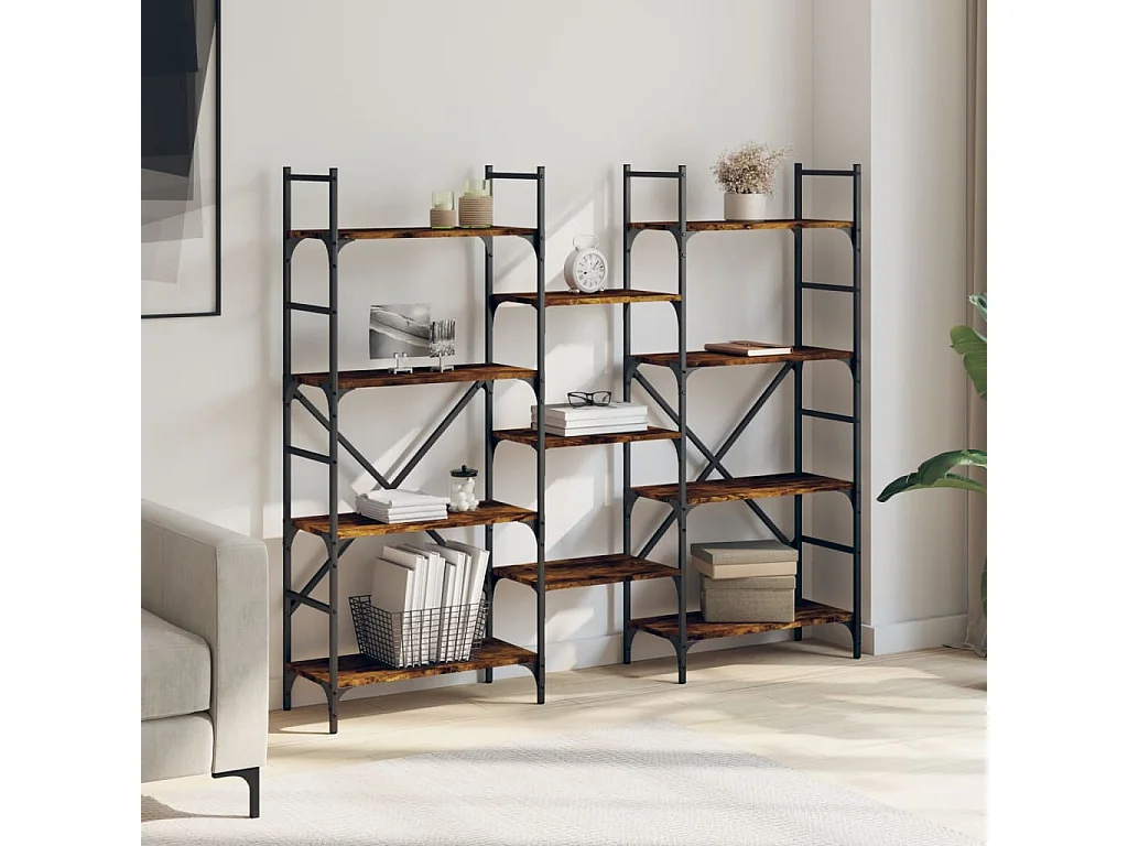 Bibliothèque chêne fumé 160x28,5x136,5 cm bois d'ingénierie