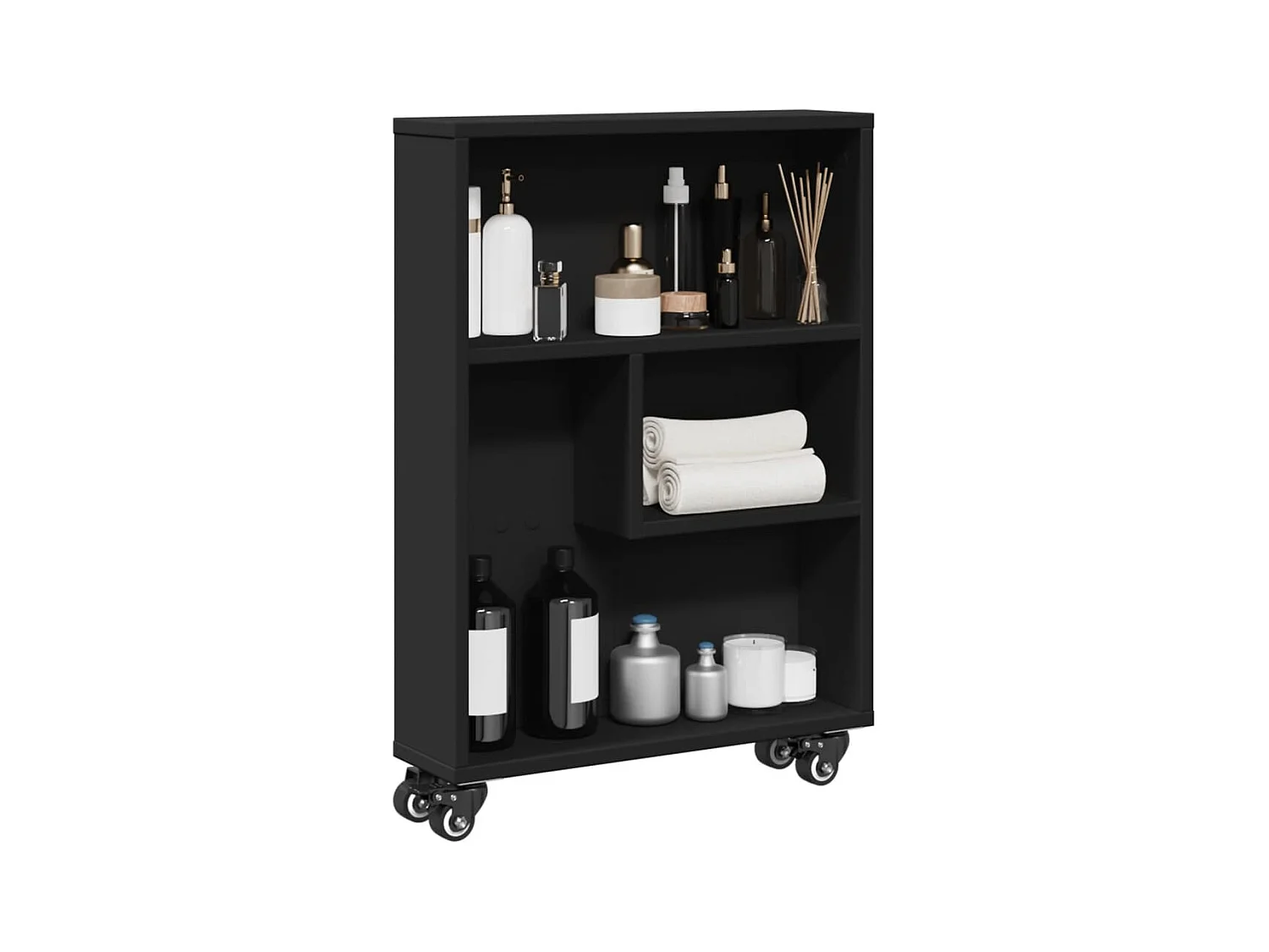 Chariot de rangement étroit noir 48x13x68 cm bois d'ingénierie