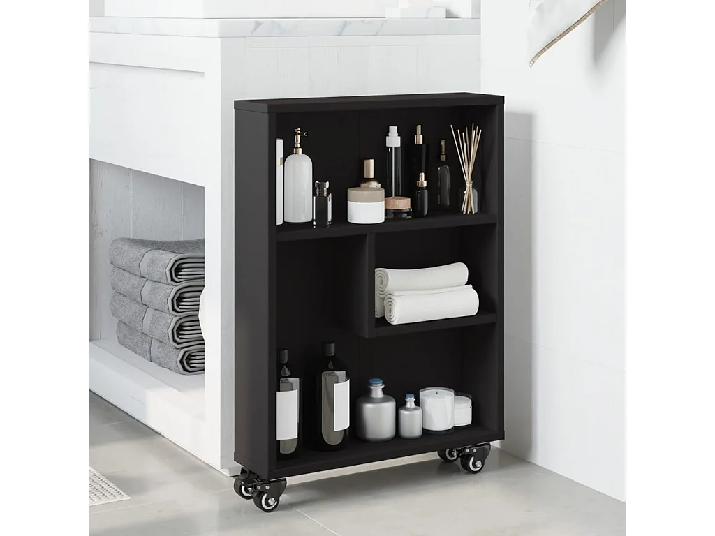 Chariot de rangement étroit noir 48x13x68 cm bois d'ingénierie