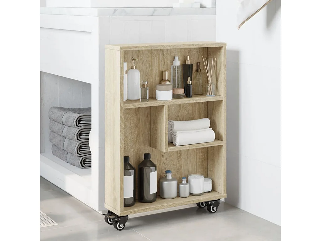 Carrito de almacenaje estrecho madera roble Sonoma 48x13x68 cm