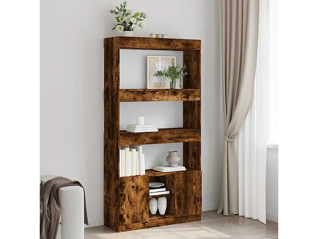 Buffet haut chêne fumé 92x33x180 cm bois d'ingénierie