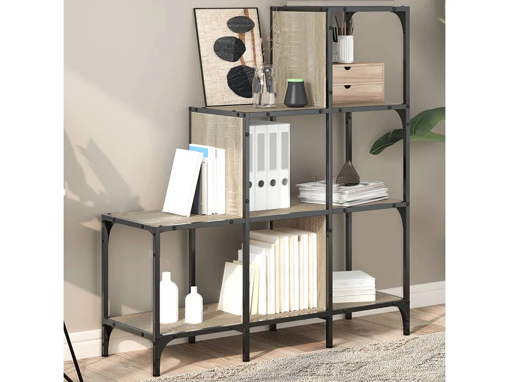 Bibliothèque chêne sonoma 92x30x102 cm bois ingénierie et métal