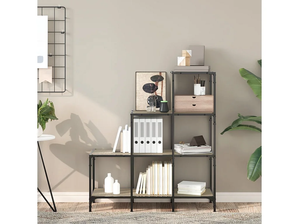 Bibliothèque chêne sonoma 92x30x102 cm bois ingénierie et métal